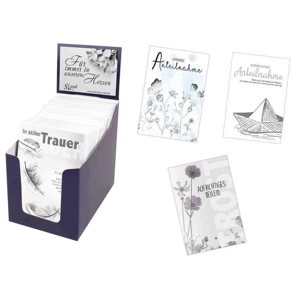 Trauerkarten, Beileidskarte, Vordruckkarten, Papierkarten, Blumenmuster