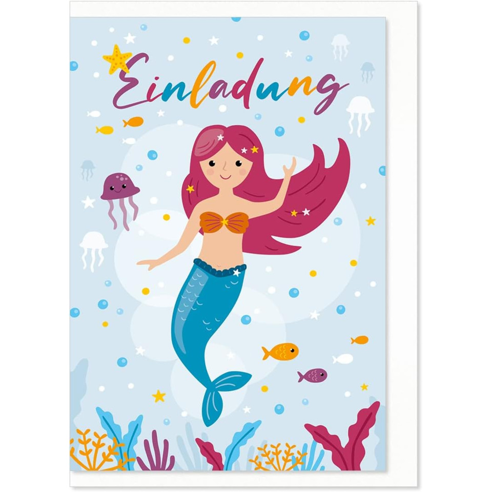 Meeresfee, Meerjungfrau, Mermaid, Unterwasserwelt, Einladungskarte