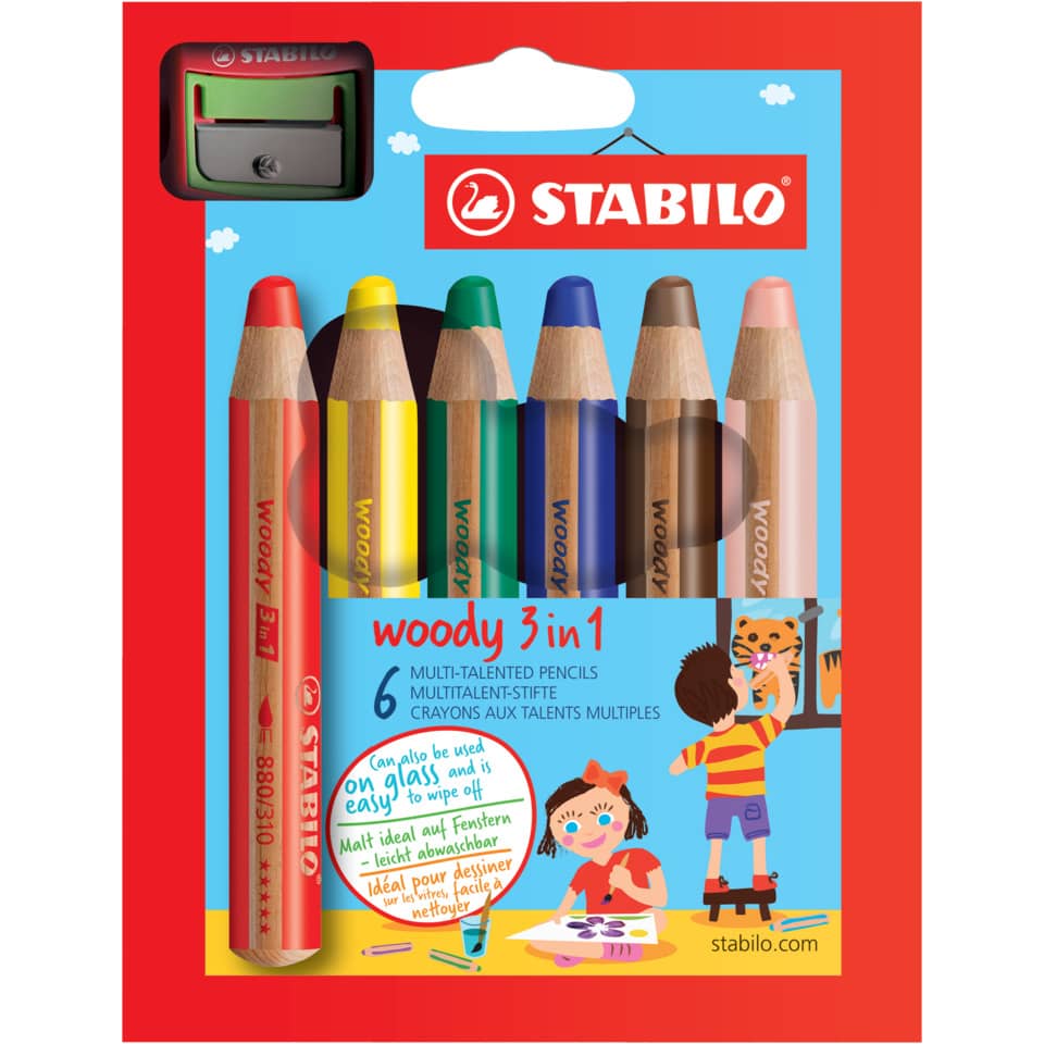 bunte bleistifte, Holzbleistifte, 6 farben, Schärfer, woody 3 in 1