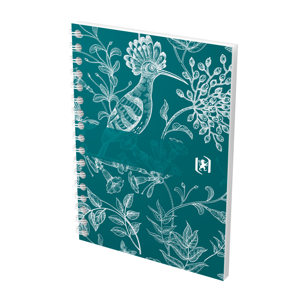 Notizbuch, Spiralbindung, Teal, Vogel-Druck, Pflanzenmuster