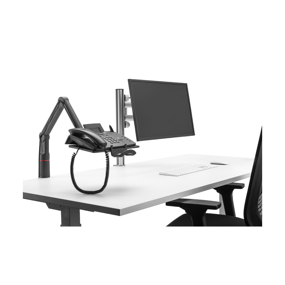 Schreibtisch-Setup, Telefonanlage, Monitorhalterung, Laptop/PC-Arbeitsplatz, Büroausstattung