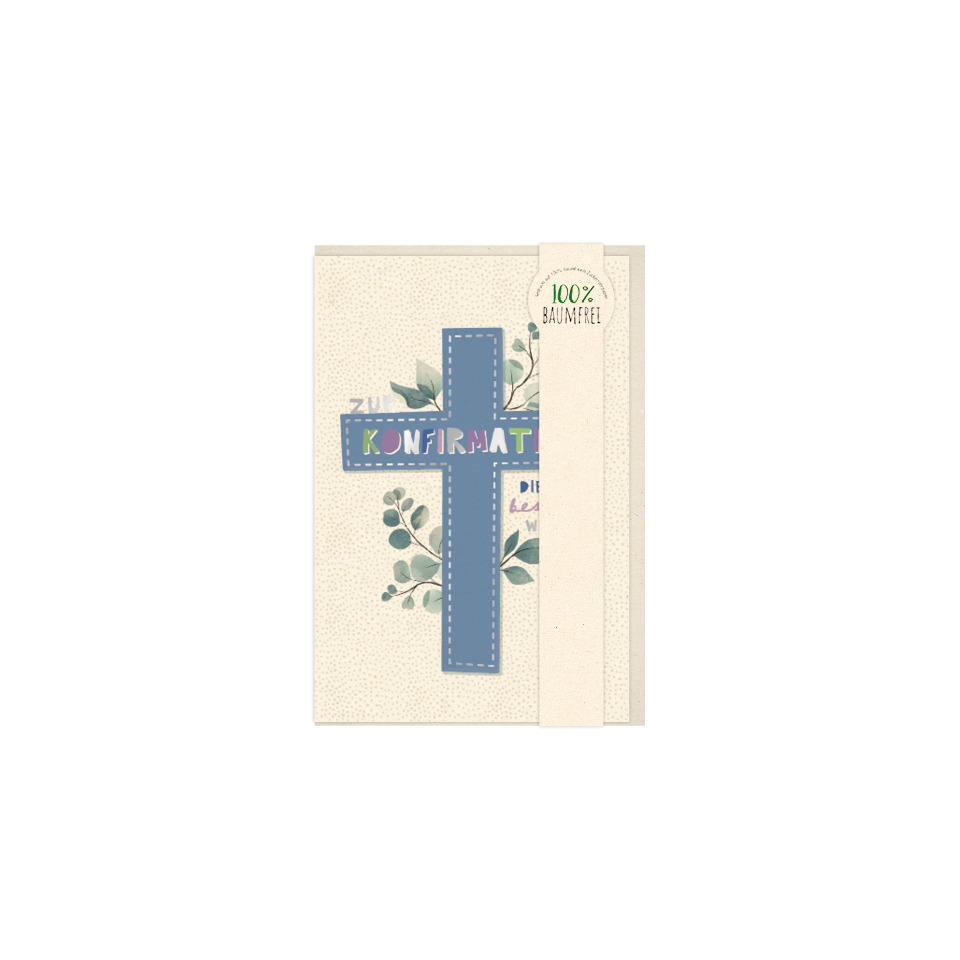 Karte, Konfirmationskarten, Kreuz, Blätter, Pastell