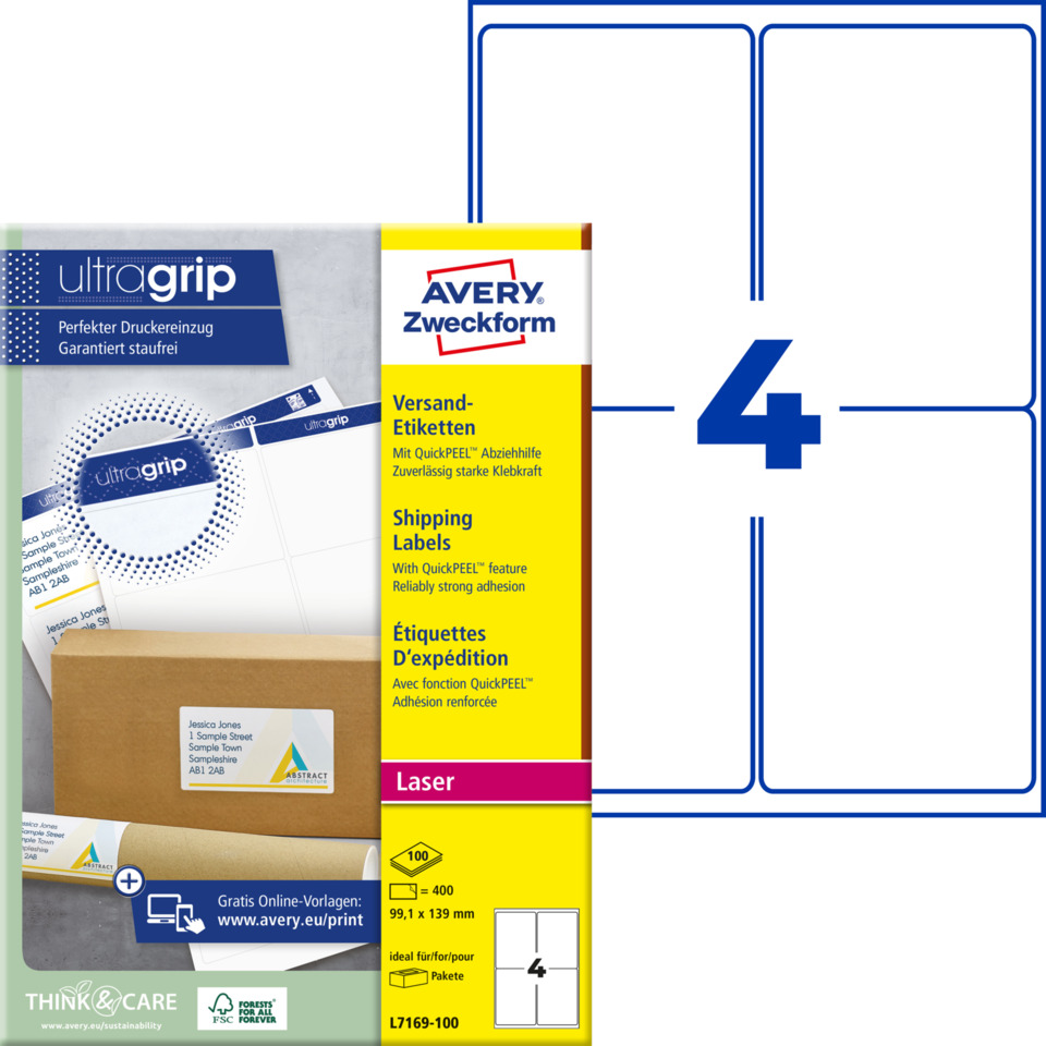 Laser, Versandetiketten, Avery, Think & Care, Verpackungsetiketten