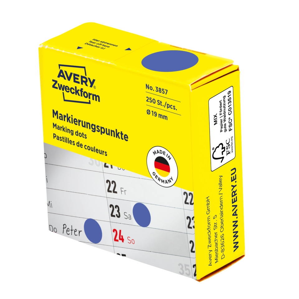 Markierungspunkte, Marker Points, Kalenderoptik, Farbpastillen, Made in Germany