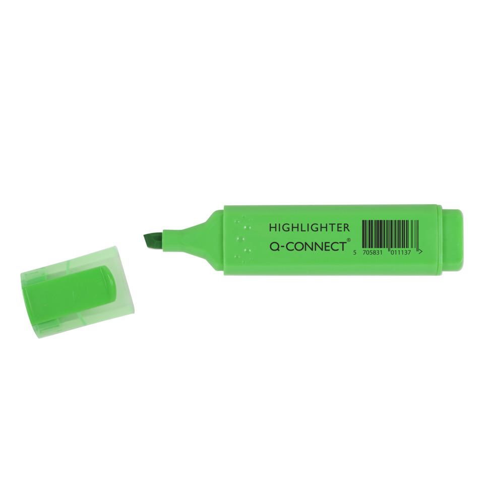 Highlighter, Marker, Green, Chisel tip, Q-Connect