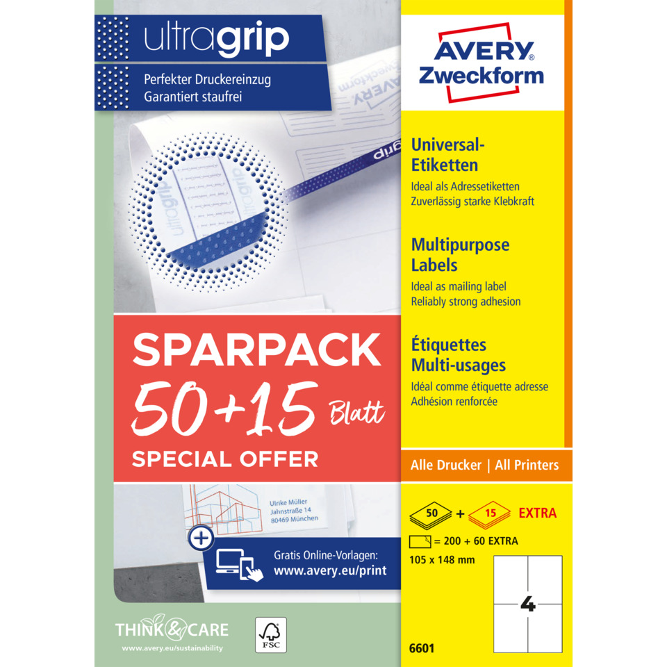 multifunktionale etiketten, universelle etiketten, perforierte etiketten, Bürobedarf, Verpackungsangebot