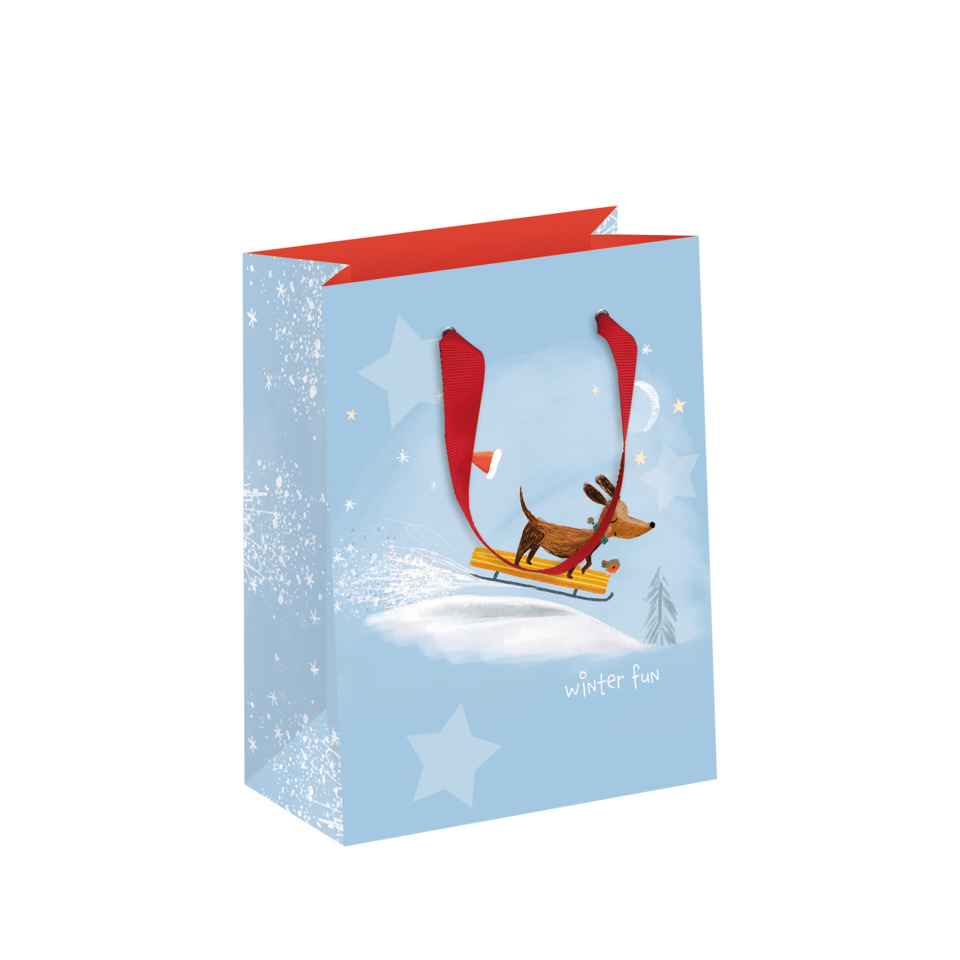 Geschenkverpackung, Schlitten, Hund, Winter, Sterne