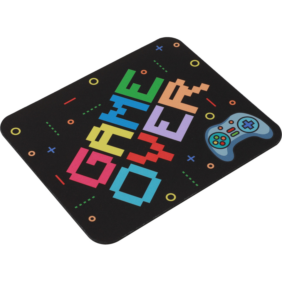 Gamer-Mauspad, Mauspad, dunkler Hintergrund, Controller-Motiv, buntes Muster