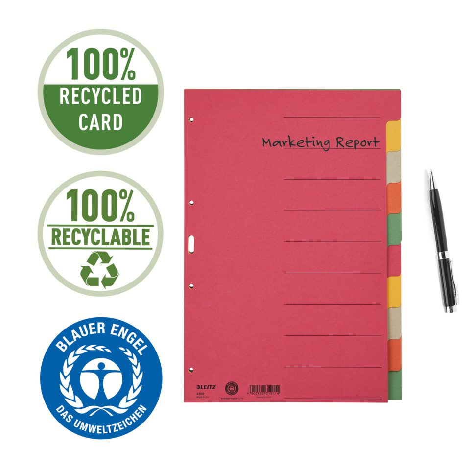 notebook, pink folder, dividers, binder, pen