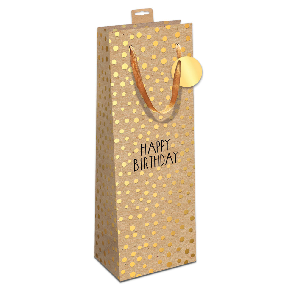  birthday, gift bag, gold dots, kraft paper, handle bag
