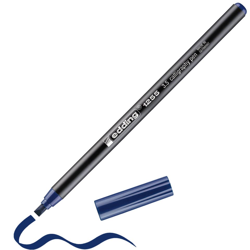 Kalligraphie-Stift, Tintenstift, blauer Deckel, diagonal Stift, edding 1255