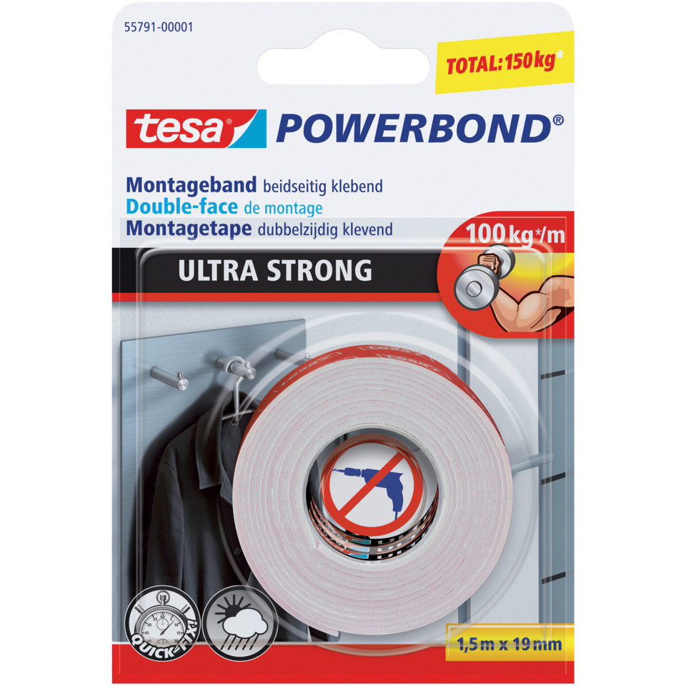 Klebeband, Montageband, Powerbond, Ultra Strong, 1,5m x 19mm