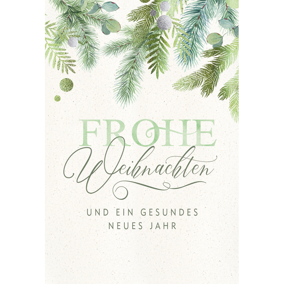 Weihnachtskarte, Karte, Grünes Blätterdesign, Wintergrüße, Neues Jahr