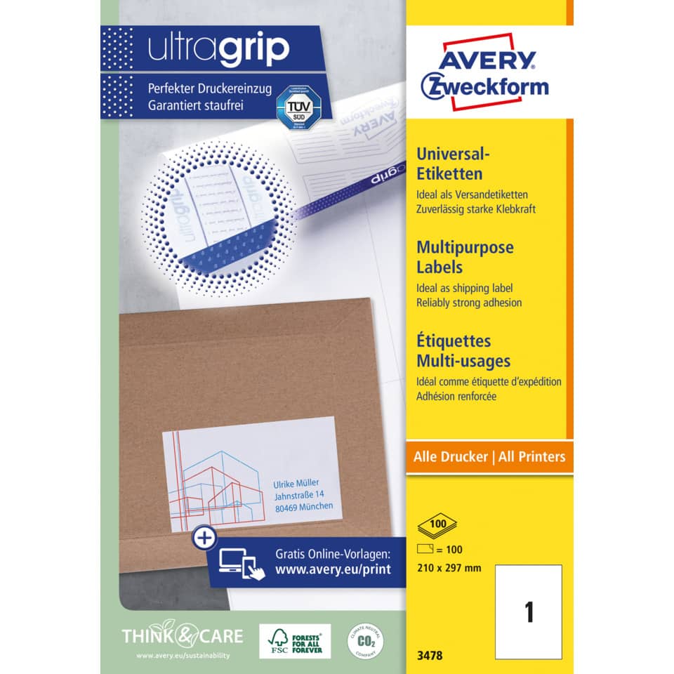 Universaletiketten, Kopierpapier, Etikettenrolle, Kartonumschlag, Druckerpapier