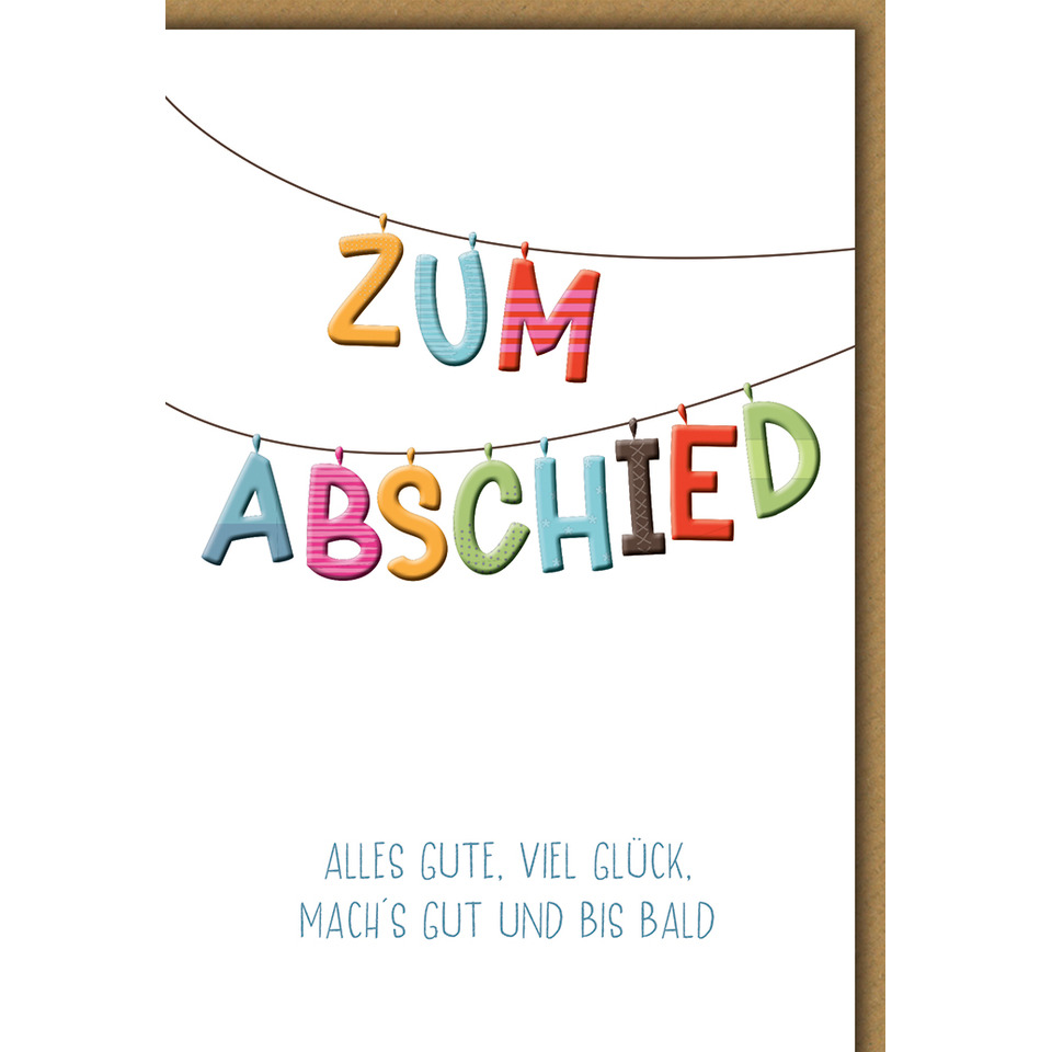 Grußkarte, Abschied, ZUM, Bunte Buchstaben, Worte