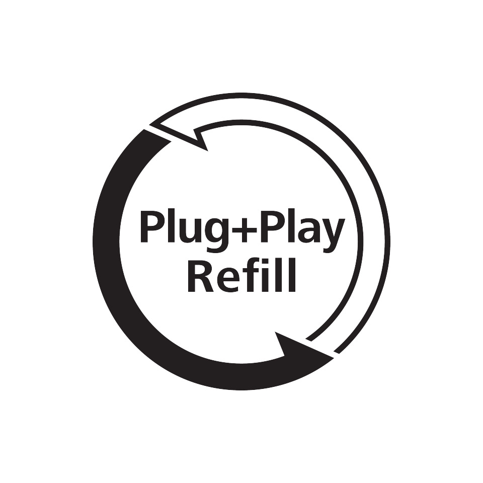 plug and play, refill, kreisförmige pfeile, Symbol, Beschriftung