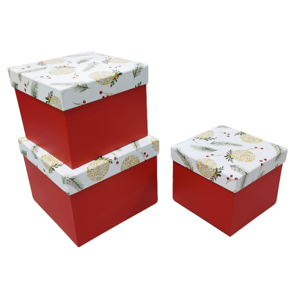 Geschenkkarton, Kartonbox, Weihnachtlich, Roter Karton, Deckel bedruckt