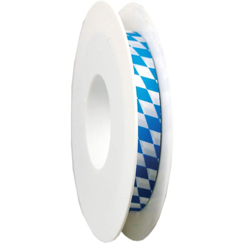 Ribbon, Satin ribbon, Blue patterned, Spool, Craft supply