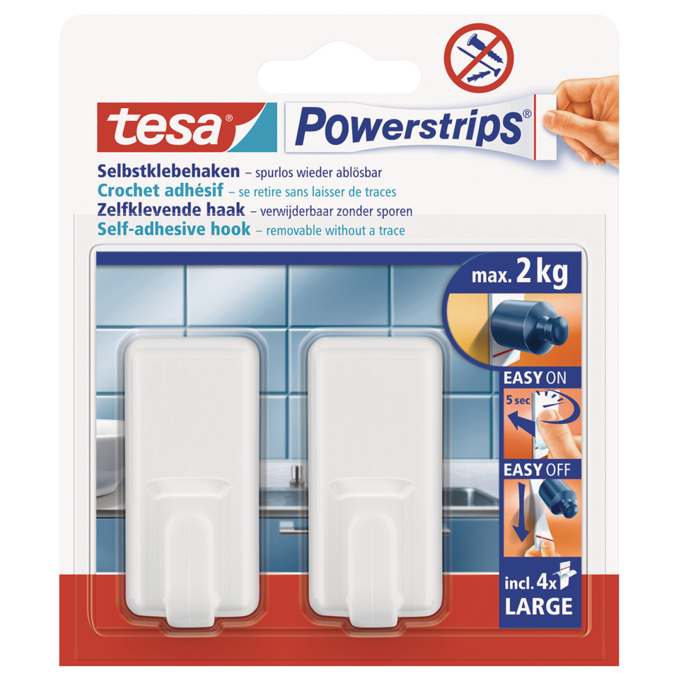 Klebehaken Powerstrips® Systemhaken Large ablösbar,classic, 1500g, weiß, 2 Stück TESA 58010-00044-20