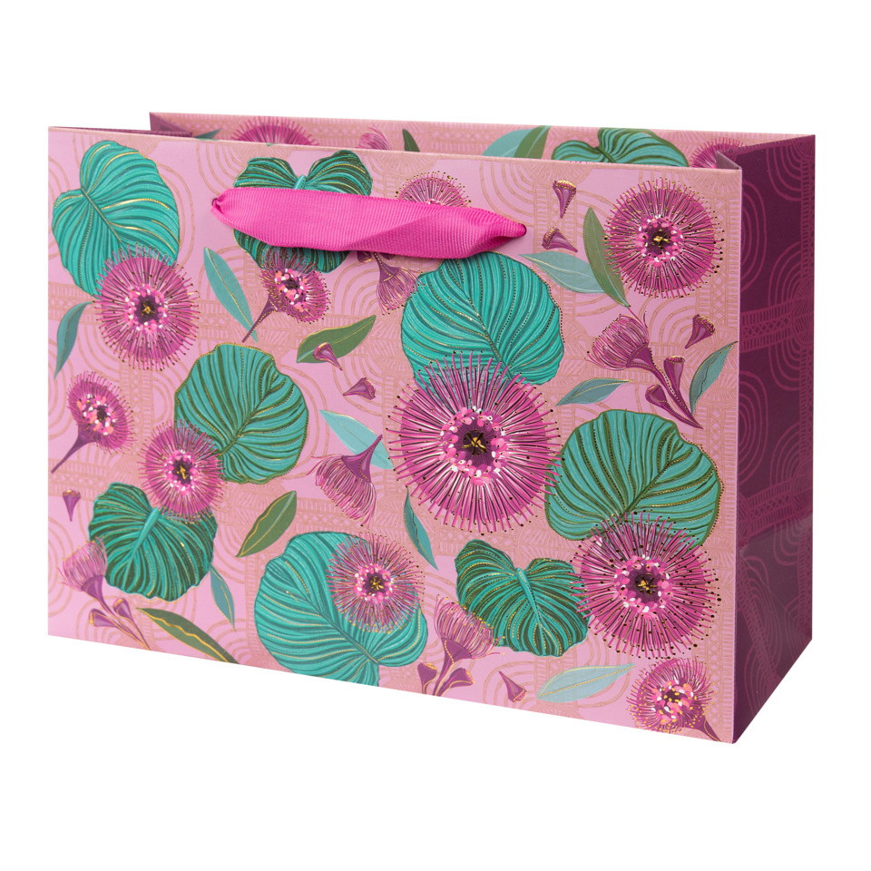 Geschenktragetasche Tropical Leaves pink, 18 x 25 x 10 cm TURNOWSKY 46 807