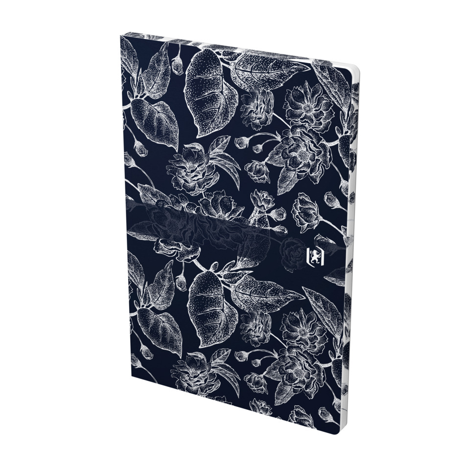 Notizbuch, Muster, Blumen, Navy, Linienzeichnung