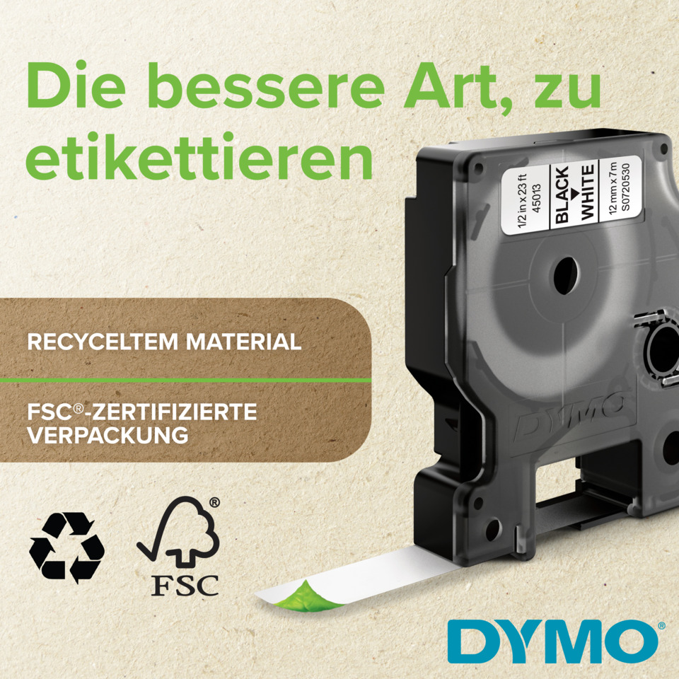 recyceltematerial, verpackung, etikettiergerät, etikettenband, fsc-zertifiziert