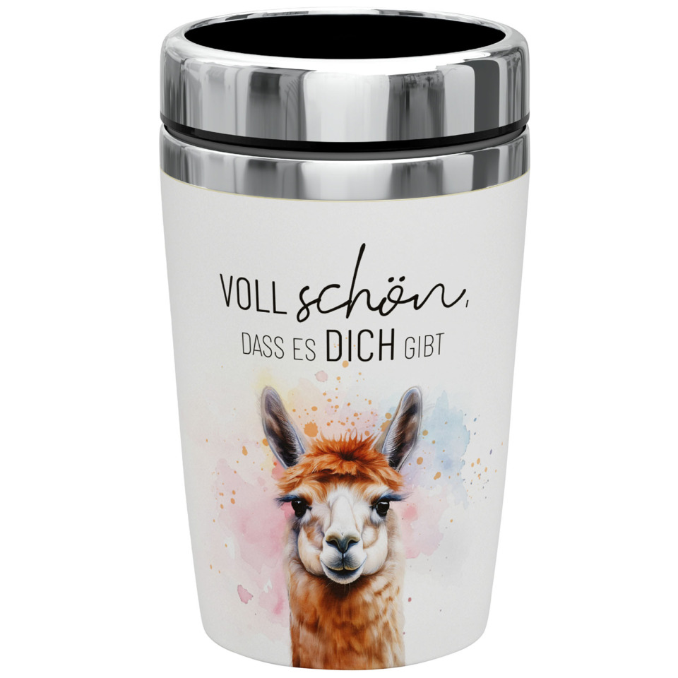 Becher, Thermobecher, Lama, Kaffee, Spruch