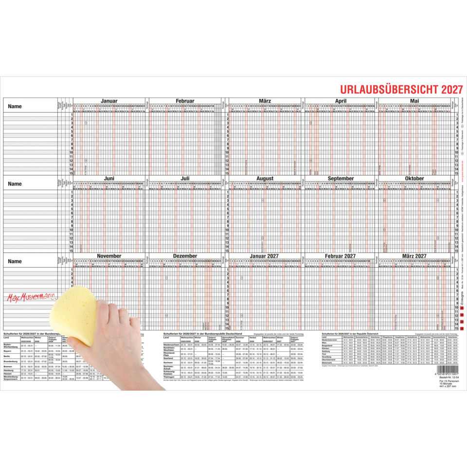 Kalender, Jahreskalender, Monatsübersicht, Putzschwamm, Hand mit Schwamm