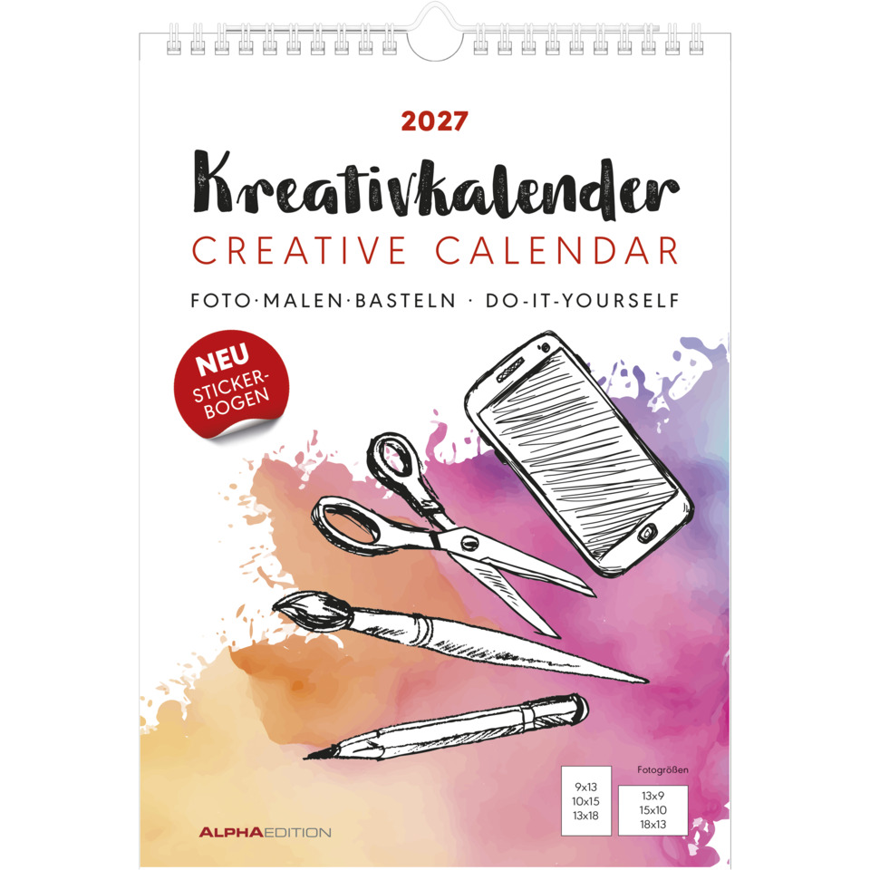 Kalender, Kreativkalender, Aquarell, Scheren, Stifte