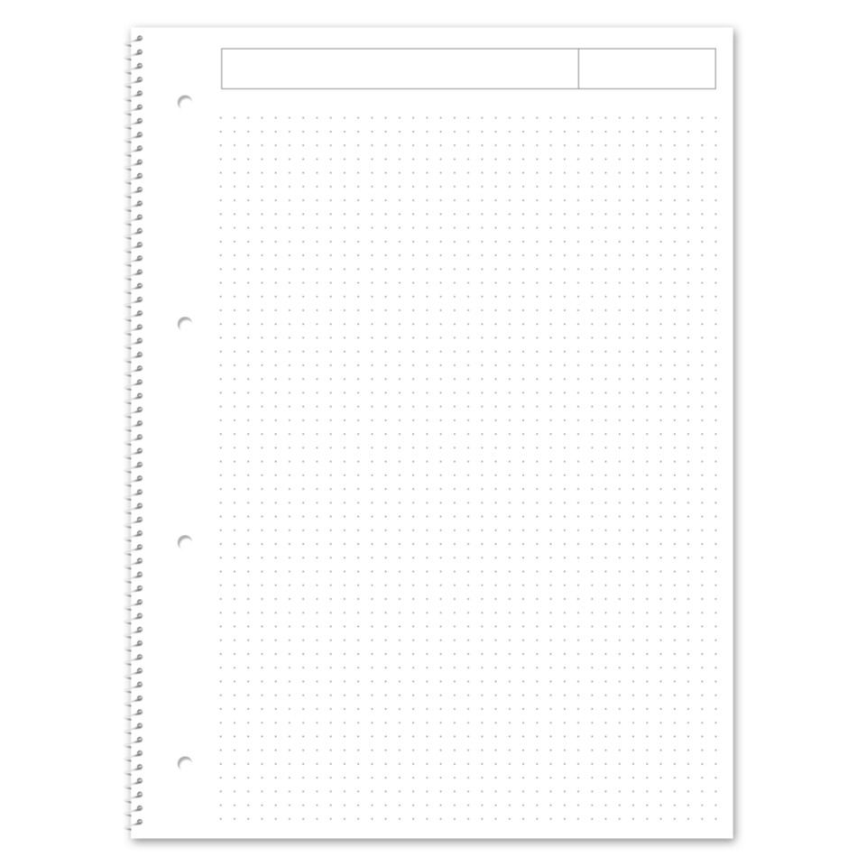 spiral notebook, dot grid, perforated, white cover, ring binder