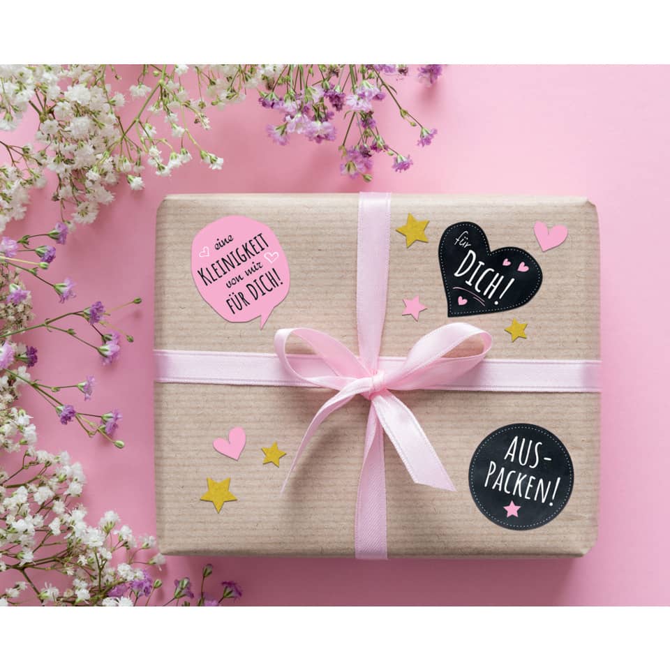 Geschenkverpackung, Paket, Rosa Band, Aufkleber, Kartonverpackung