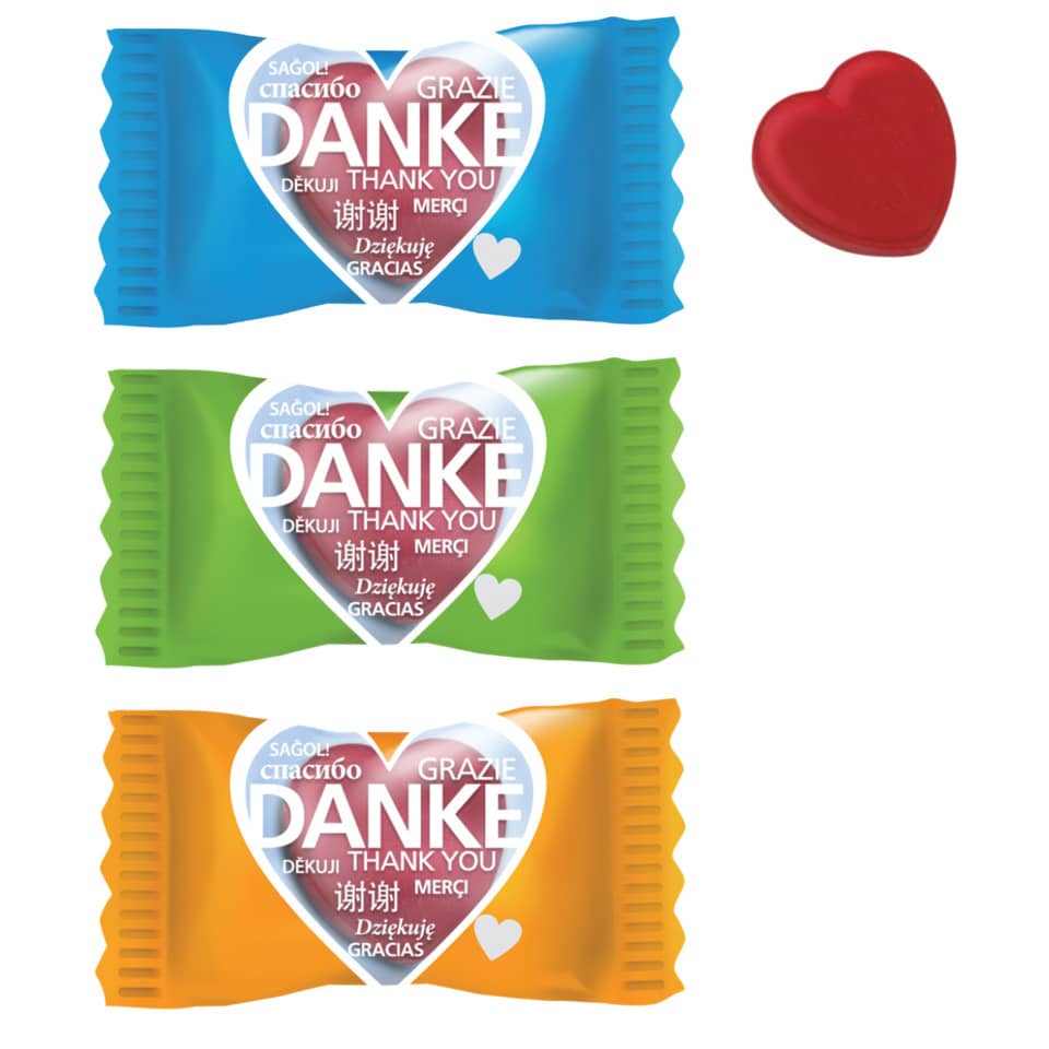 Süßigkeit, Bonbon, Herzform, mehrfarbig, Verpackung