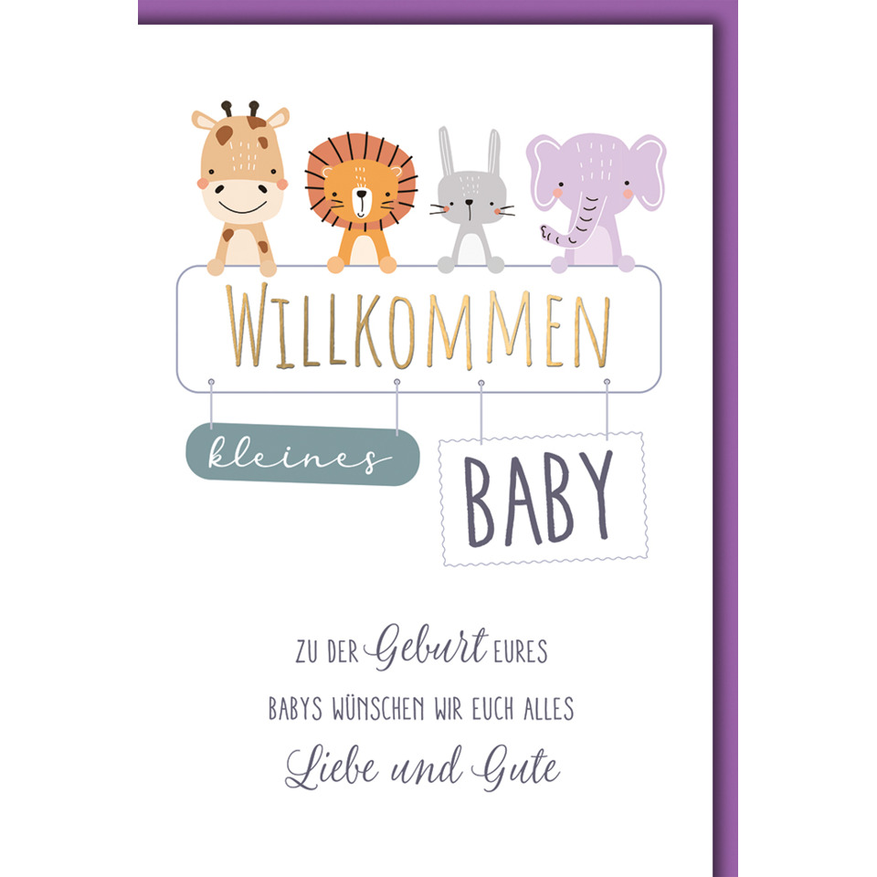 Baby Karte, Willkommen, Kleines Baby, Geburt, Tierillustration