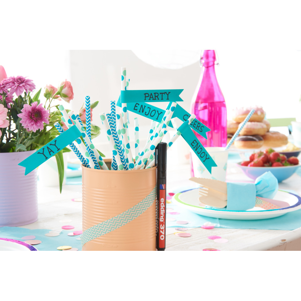 Party-Dekoration, Papierstrohhalm, Buntes Tischdekor, Konfetti, Markerpen