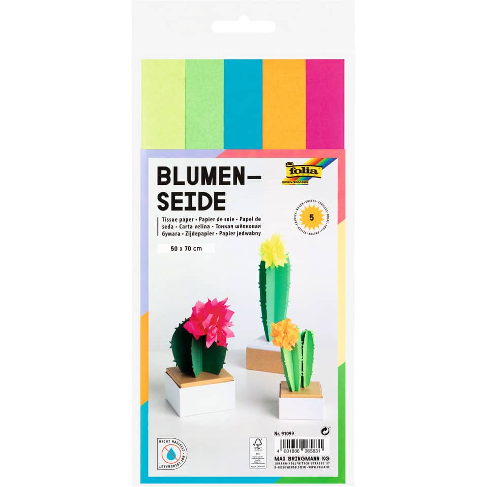 Blumenseide, 50 x 70 cm, 20g/m², 5 Bogen, Neon sortiert FOLIA 91099