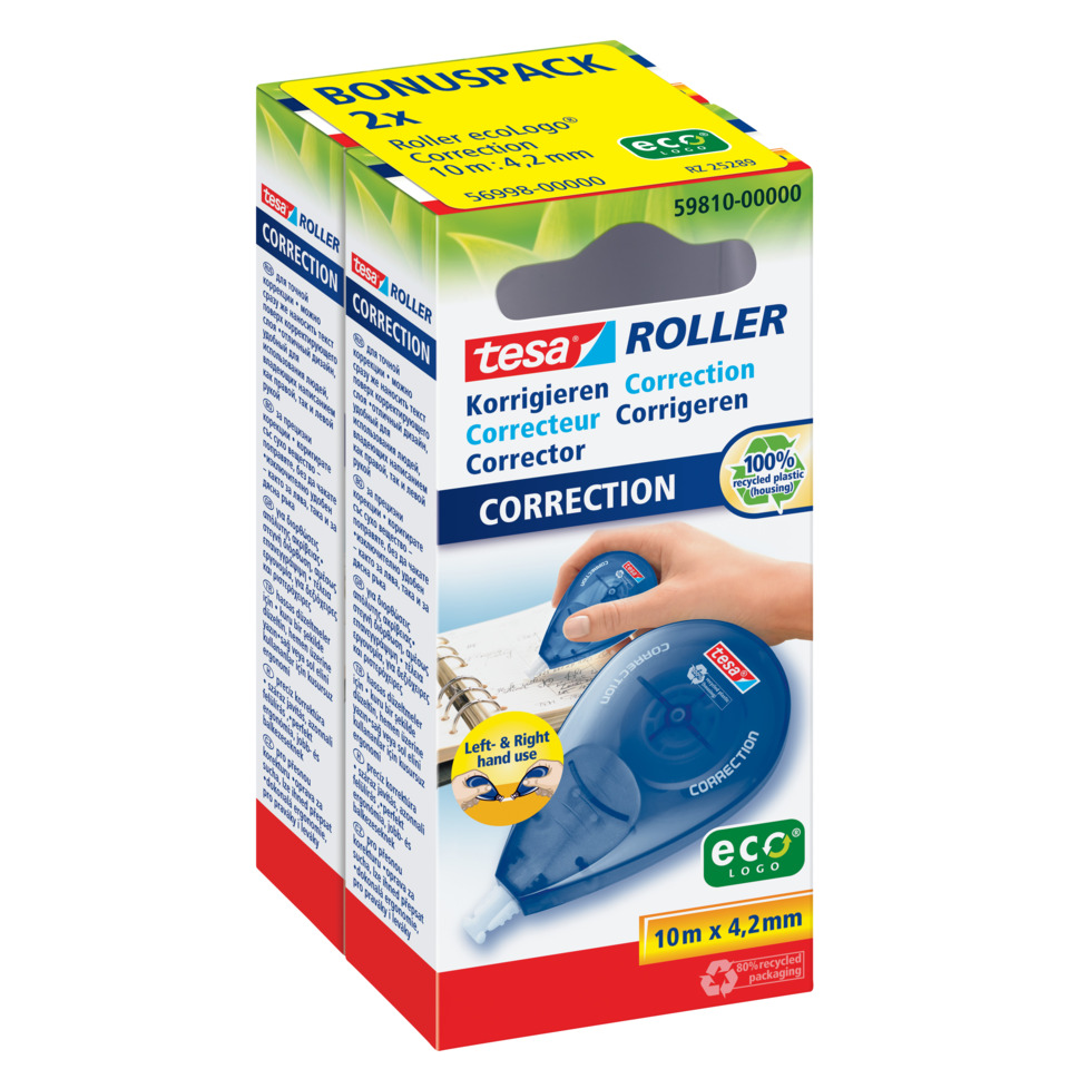 Korrekturband, Korrekturroller, Korrekturmittel, Recyclingverpackung, 2x Roller Eco