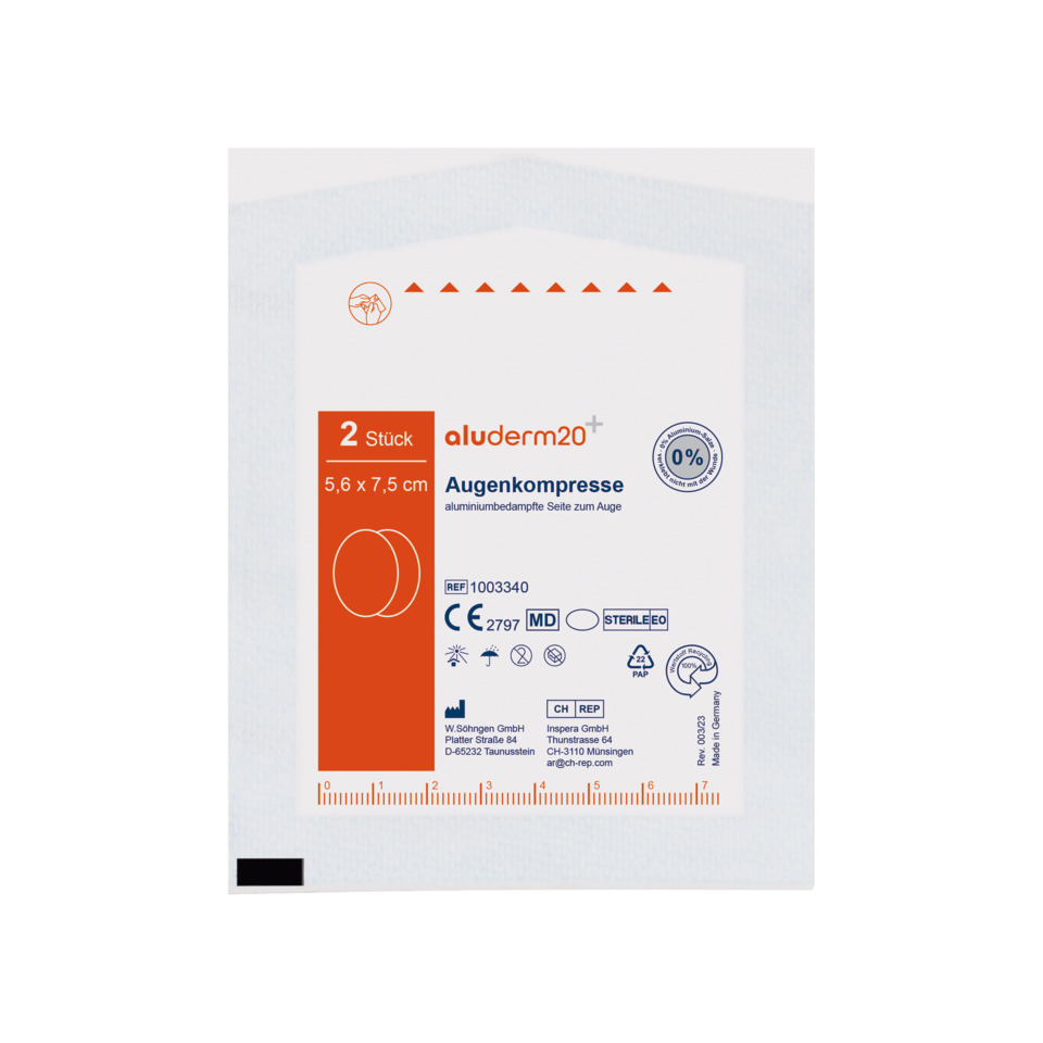 Augenkompresse, Aluderm20+, 2 Stück, Aluminium-dampffreies, Medizinische Kompression