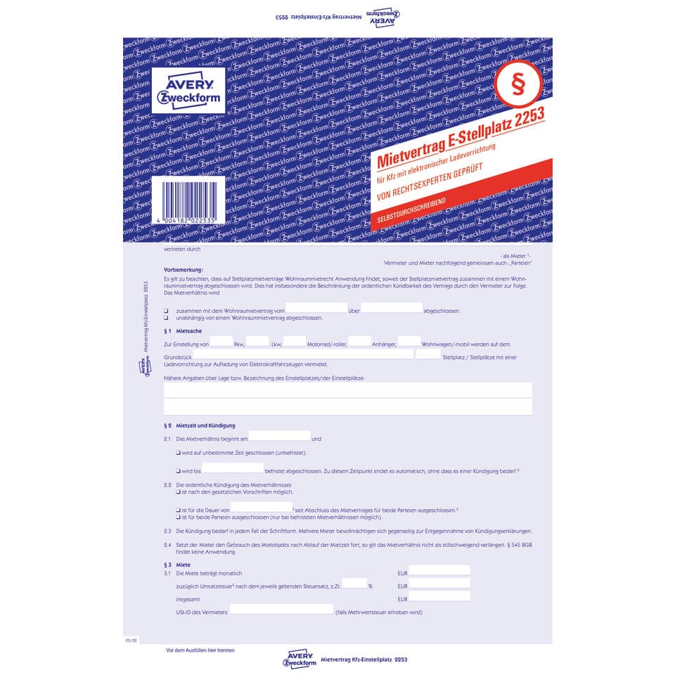 Mietvertrag, Ladeplatz, Vertragsformular, Kunststoffmarke, Avery Zweckform