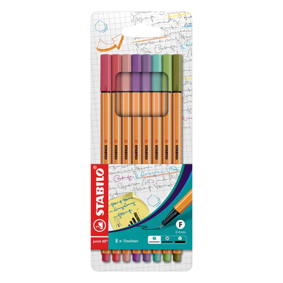 Fineliner point 88® Etui, 0,4 mm, Kartonetui mit 8 Stiften STABILO 88/8-04
