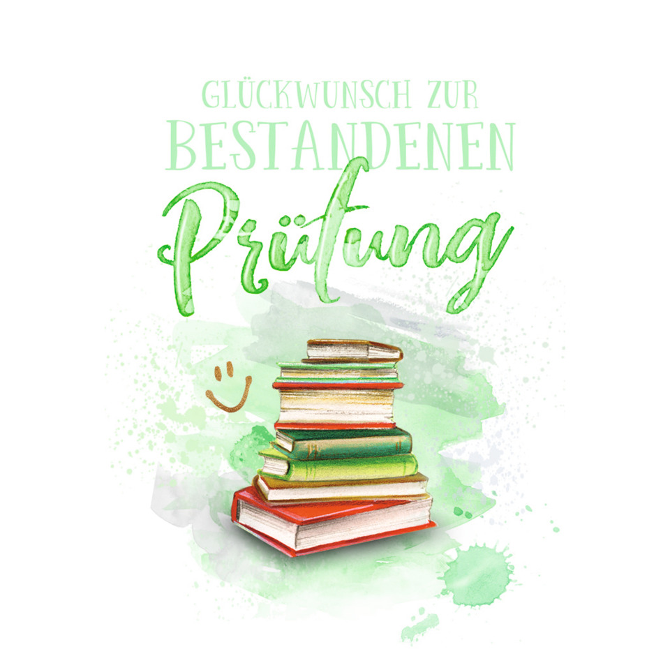 Bücherstapel, Buchreihe, Grün, Wassermalerei, Glückwunschkarte