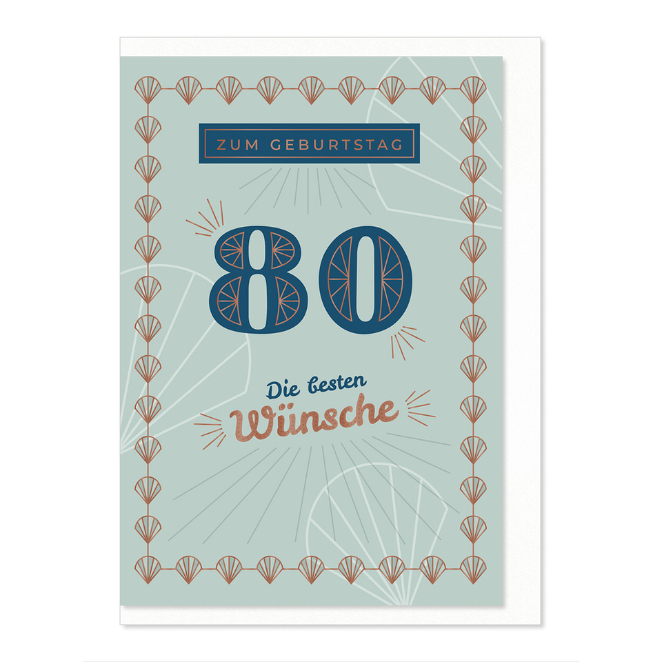 Grußkarte, 80 Geburtstagskarte, Wünsche, diamant-rahmen, mint-blau