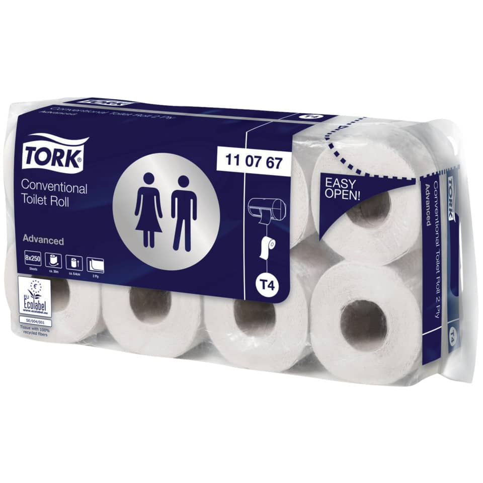 Toilettepapier, Normales Toilettenpapier, Weißes Gewebe, Zweilagig, Aufgerolltes Papier
