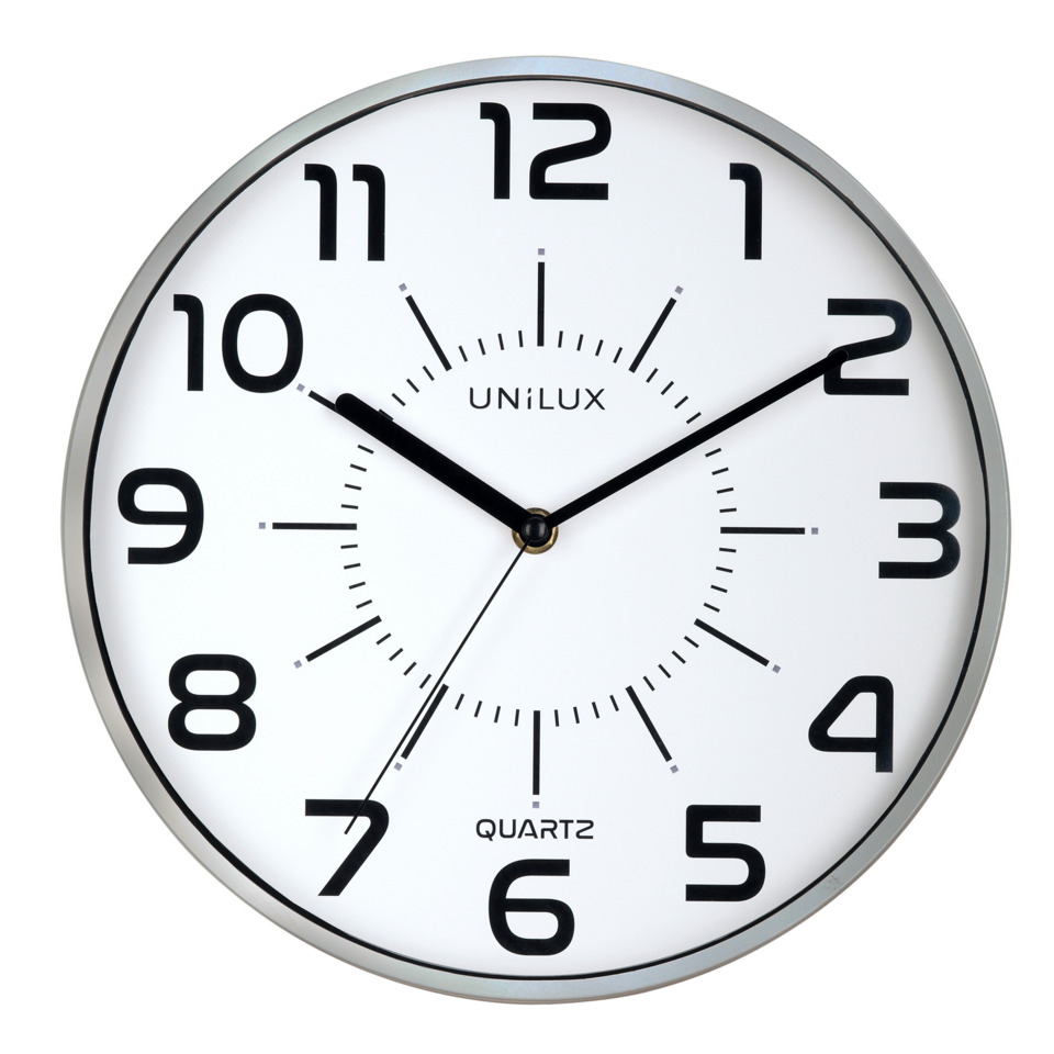 Wanduhr, Quarzuhr, Analoguhr, große Zahlen, Silberrahmen