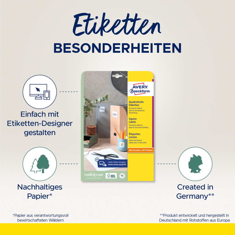 Etiketten, Kartenträger, Quadratische Etiketten, Druckertags, Nachhaltiges Papier