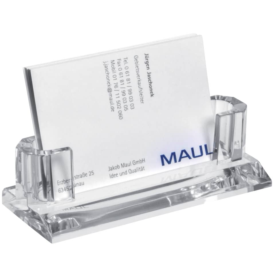 Kartenhalter, Visitenkartenhalter, Transparenter Halter, Kunststoff, Maul Logo