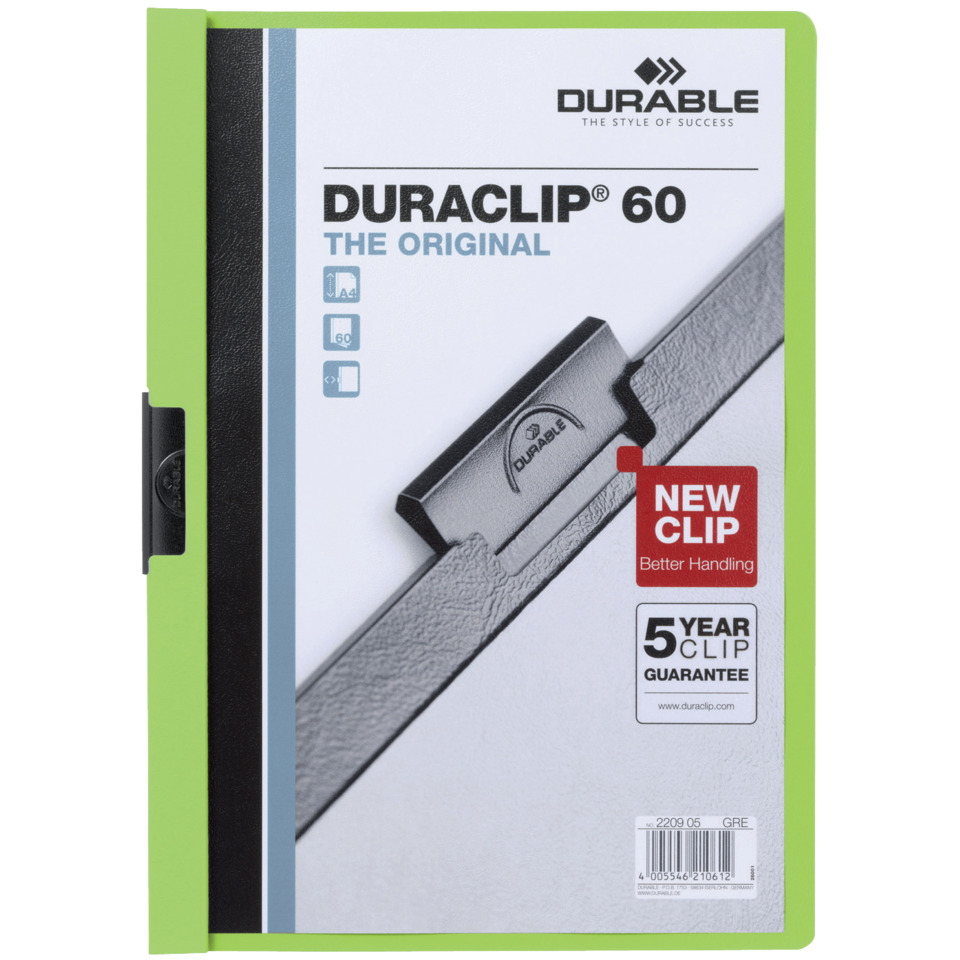 Klemm-Mappe DURACLIP® 60, Hartfolie, 60 Blatt, transparent/grün DURABLE 2209 05