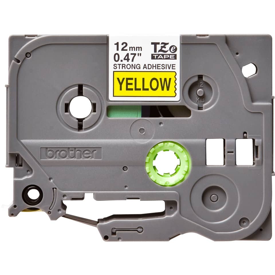 Tape, 12mm, 0.47in, Yellow label, Green hub