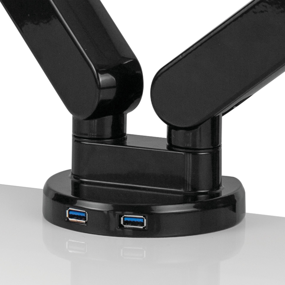 verstellbare Halterung, USB-Hub, Schreibtischhalterung, USB 3.0, schwarz, USB-A-Anschluss, USB-C-Anschluss, duales USB-Hub, schwarze Basis, verstellbare Arme