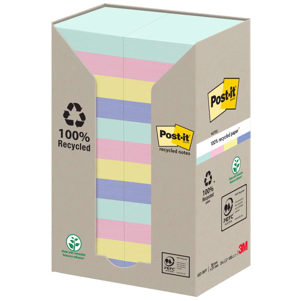 Post-it Notizen, Haftnotizen, Pastellfarben, Aufgestapelt, Recyceltes Papier