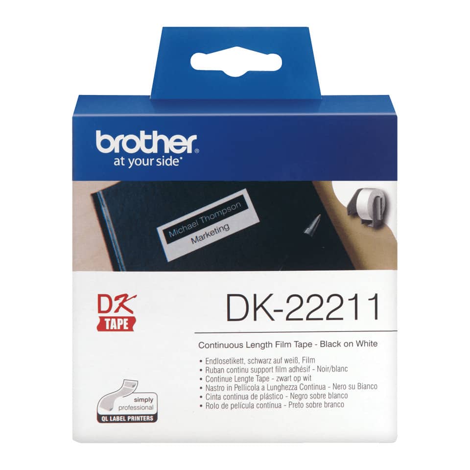 Druckerf. Tape, DK-2211, Filmtape, Schwarz-weiß, Klebeetikett